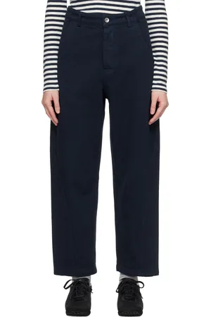 YMC Pantalon bleu marine à coutures extérieures torsadées