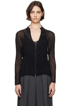 Issey Miyake Chemisier BK/WT-56 noir en crêpe chiffon torsadé