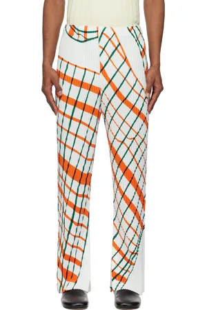 Issey Miyake Pantalon blanc à motif écossais Windswept