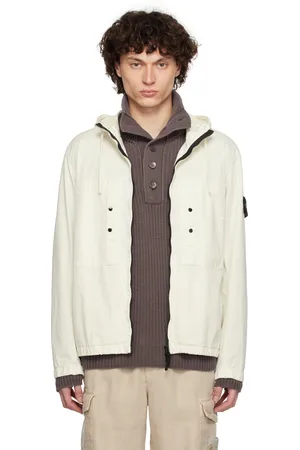 Stone Island Blouson blanc cassé en sergé extensible de coton SUPIMA