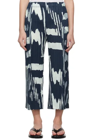 PLEATS PLEASE ISSEY MIYAKE Pantalon bleu marine et bleu à motif Refraction