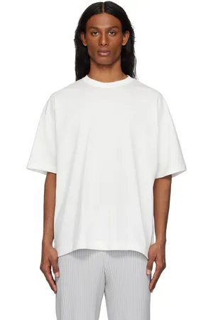 Issey Miyake T-shirt blanc à image à motif écossais Windswept