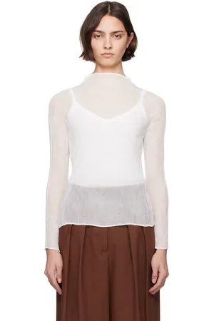 Issey Miyake Col roulé BK/WT-56 blanc en crêpe chiffon torsadé