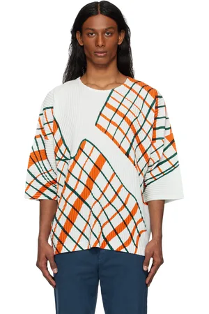 Issey Miyake T-shirt blanc à motif écossais Windswept