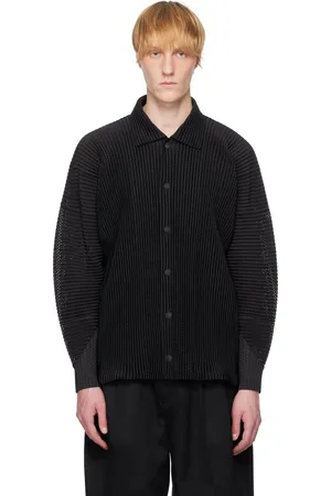 Issey Miyake Blouson noir en tricot perforé