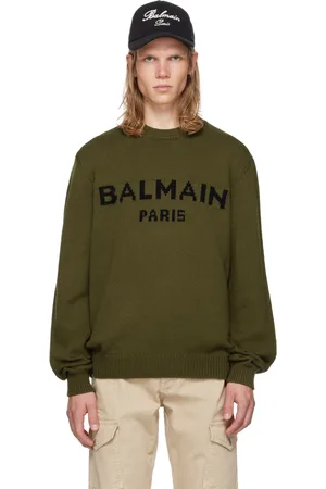 Balmain Pull kaki en laine à logo