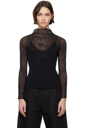 Issey Miyake Col roulé BK/WT-56 noir en crêpe chiffon torsadé