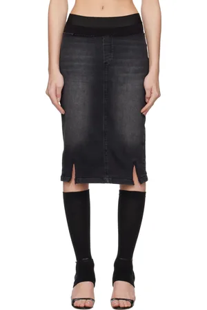 PROTOTYPES Jupe crayon midi noire en denim à taille de style boxer