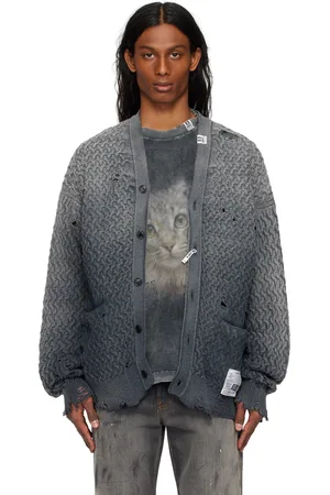 Maison Mihara Yasuhiro Cardigan gris en tricot à effet délavé au soleil