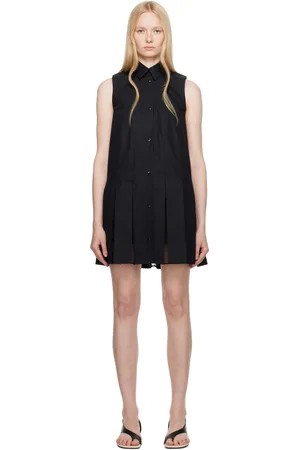 Moncler Robe chemise courte noire en coton à panneaux en soie