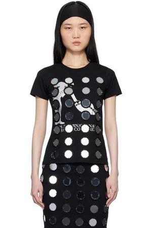 Conner Ives T-shirt reconstitué noir à miroirs brodés