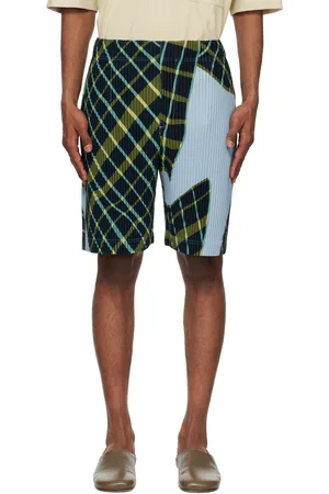 Issey Miyake Short bleu et vert à motif écossais Windswept
