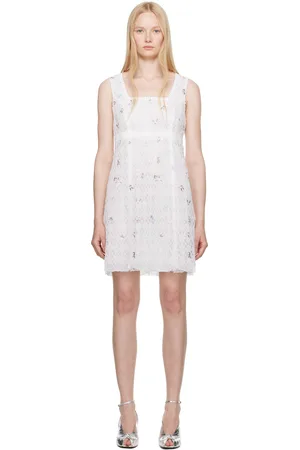 Anna Sui Robe courte blanche en dentelle à motif en treillis brodé