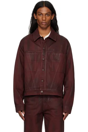 LGN LOUIS GABRIEL NOUCHI Blouson de travail bourgogne en denim à enduit lustré
