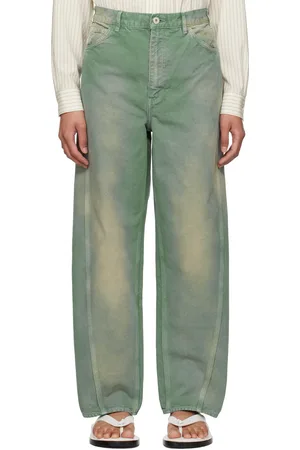 Auralee Pantalon vert en coutil de coton bio