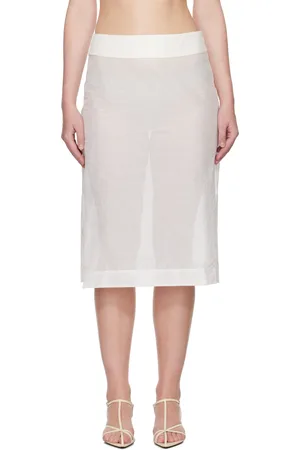 Rohe Jupe midi blanche en organza à motif fleuri brodé