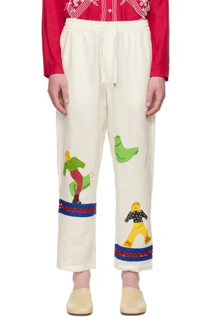 HARAGO Pantalon blanc cassé à appliqués