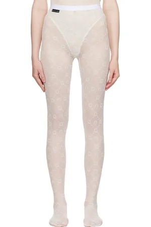 Marine Serre Collant blanc cassé en filet de nylon recyclé à motif à logos floqué