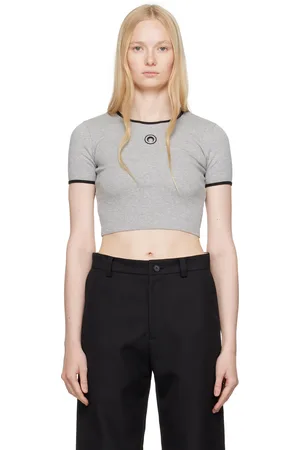 Marine Serre T-shirt écourté gris en jersey à logo