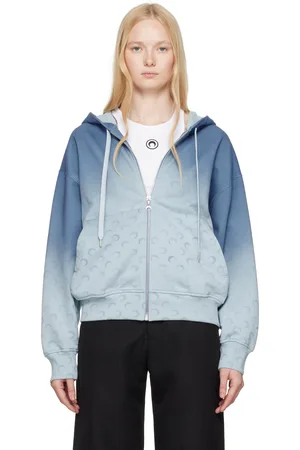 Marine Serre Pull à capuche à glissière bleu en molleton à motif à logos et à effet délavé