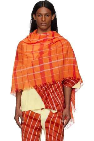 Issey Miyake Foulard de style étole orange à carreaux
