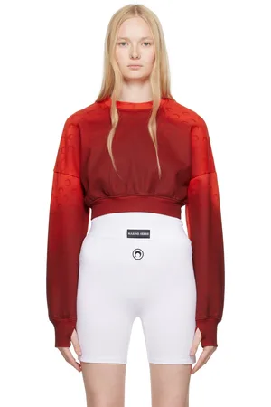 Marine Serre Pull écourté rouge en molleton à effet délavé et à motif à logos