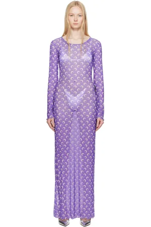 Marine Serre Robe longue mauve en filet à motif à logos imprimé et à panneaux