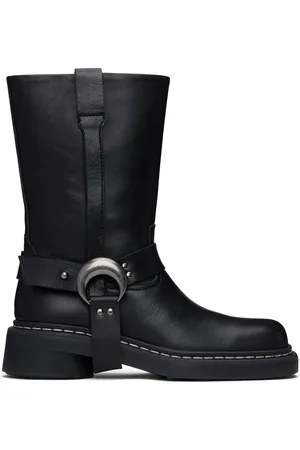 Marine Serre Bottes motard noires en cuir sans métal à semelle à motif à logos
