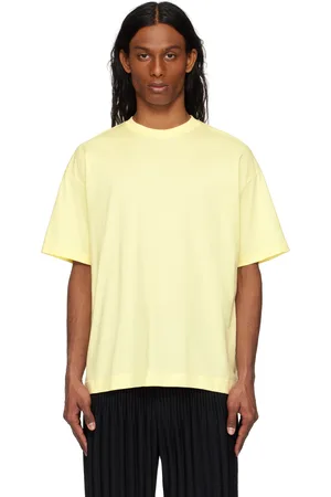 Issey Miyake T-shirt jaune à image à motif écossais Windswept