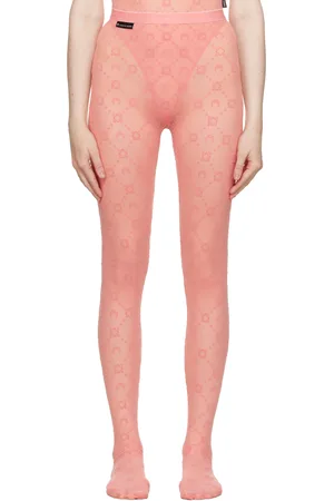 Marine Serre Collant rose en filet de nylon recyclé à motif à logos floqué exclusif à SSENSE