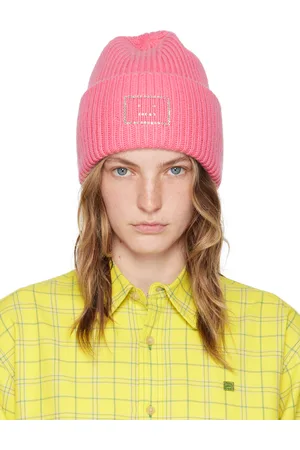 Acne Studios Bonnet rose à logo Face en pierres du Rhin