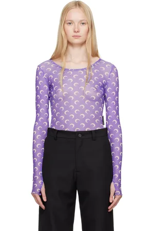 Marine Serre T-shirt écourté mauve en filet à effet seconde peau et à motif à logos