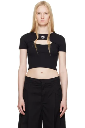 Marine Serre T-shirt noir en jersey côtelé à logo et à découpe