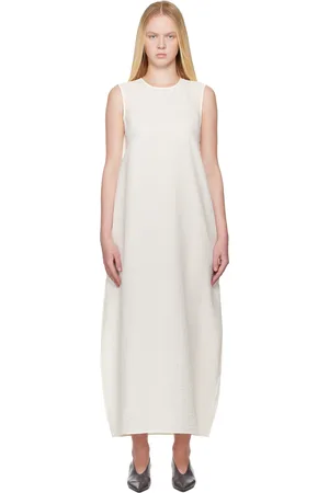 Rohe Robe longue structurée blanc cassé en gaze martelée de soie