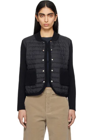 Moncler Cardigan bleu marine en laine rembourré en duvet