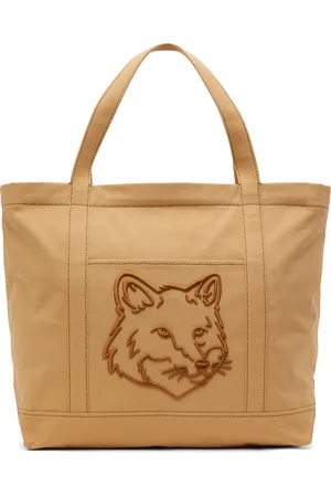 Maison Kitsuné Grand cabas brun clair à logo Fox Head