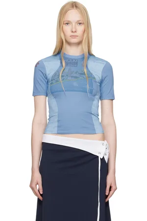 Marine Serre Micro t-shirt bleu en jersey régénéré