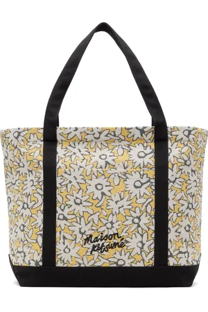 Maison Kitsuné Grand cabas jaune à motif Daisy Field en jacquard
