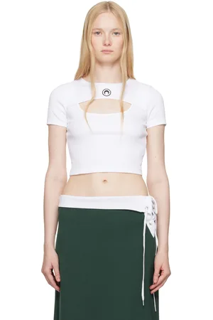 Marine Serre T-shirt blanc en jersey côtelé à logo et à découpe