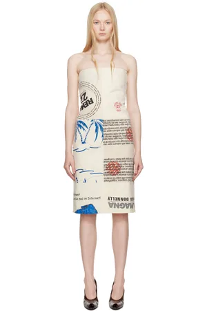 Marine Serre Robe midi de style bustier beige en cabas régénérés