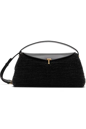 Totême Sac noir en cuir tissé à verrou tournant en T