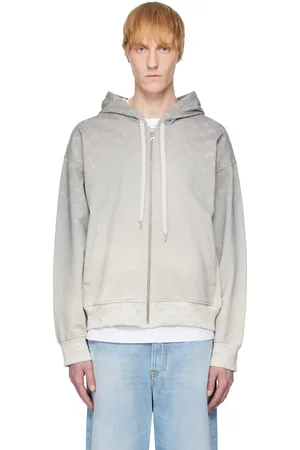 Marine Serre Pull à capuche à glissière gris en jersey bouclette à motif à logos délavé