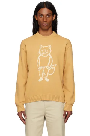 Maison Kitsuné Pull beige à logo Dressed Fox en intarsia