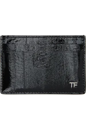 Tom Ford Porte-carte noir en cuir verni gaufré façon anguille à découpe à logo