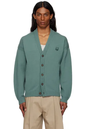 Maison Kitsuné Cardigan décontracté vert à écusson à logo Bold Fox Head