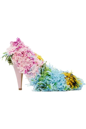 Moschino Chaussures à talon multicolores touffetées à la main