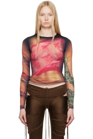 Marine Serre T-shirt brun en jersey recyclé à effet seconde peau et à image de statue