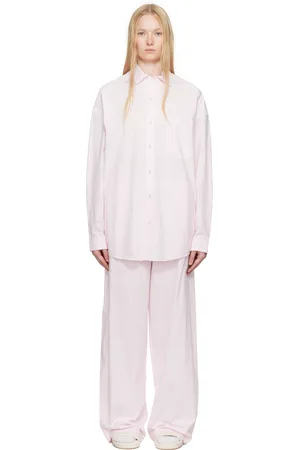 SKIMS Pyjama surdimensionné rose et blanc - Cotton Poplin