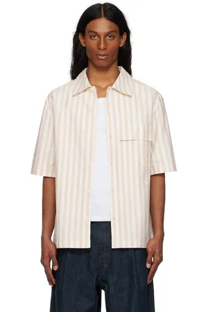 Maison Kitsuné Surchemise à manches courtes beige et blanc cassé