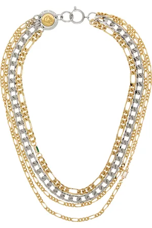 In Gold We Trust Collier étagé argenté et doré à chaines et à fermoir à logos